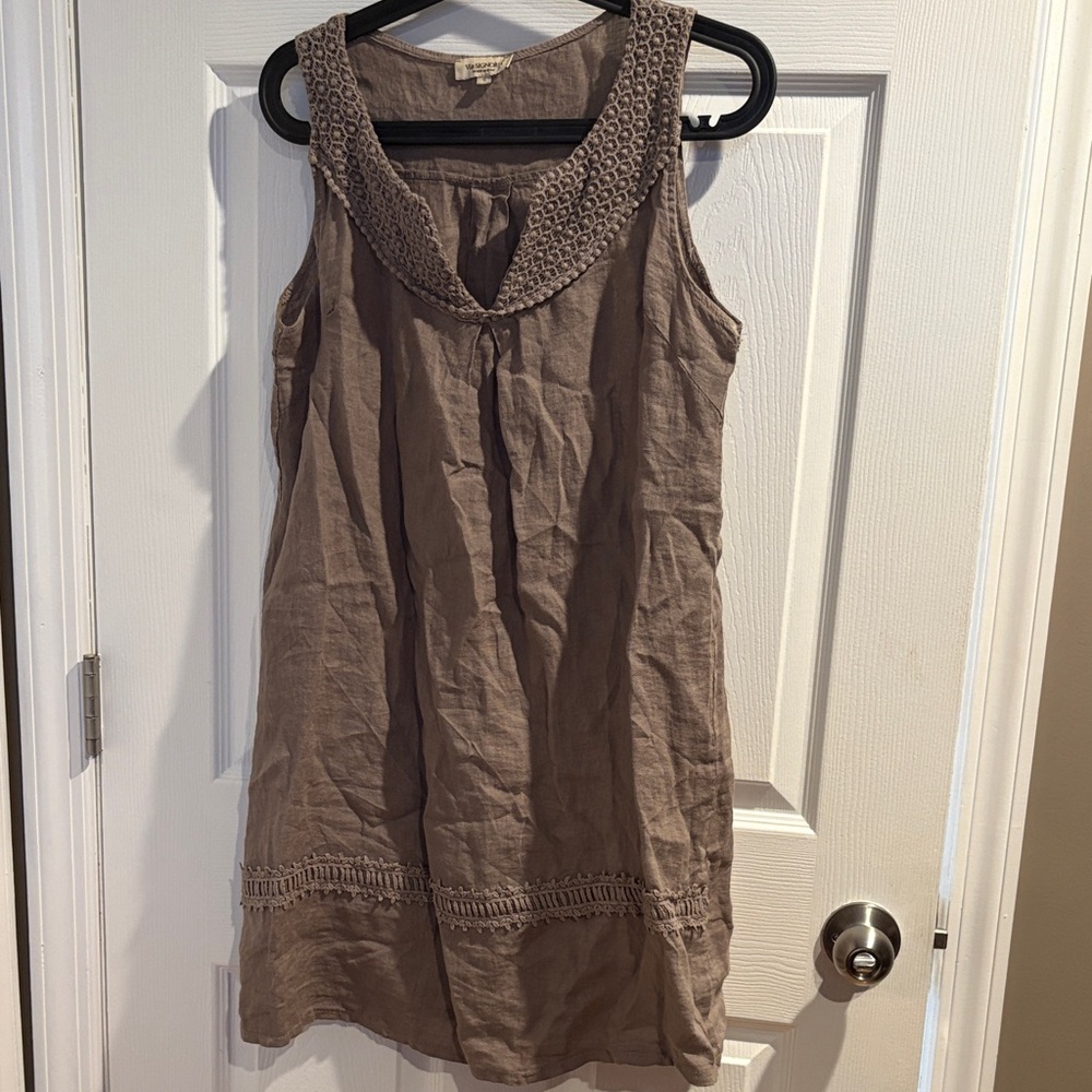 Brown Sleeveless Dress with Crochet Details